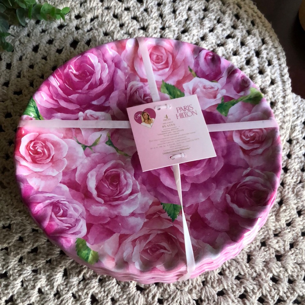 Paris Hilton Pink Floral Rose Melamine Plates